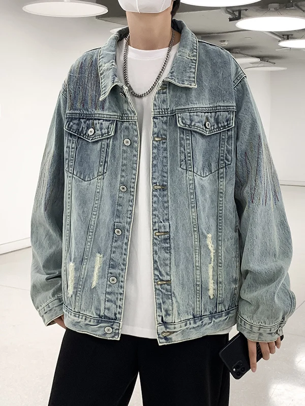 

Тяжелая джинсовая куртка в стиле ретро с завышенной талией, свободная повседневная верхняя одежда для мужчин, сезонная одежда на весну и осень