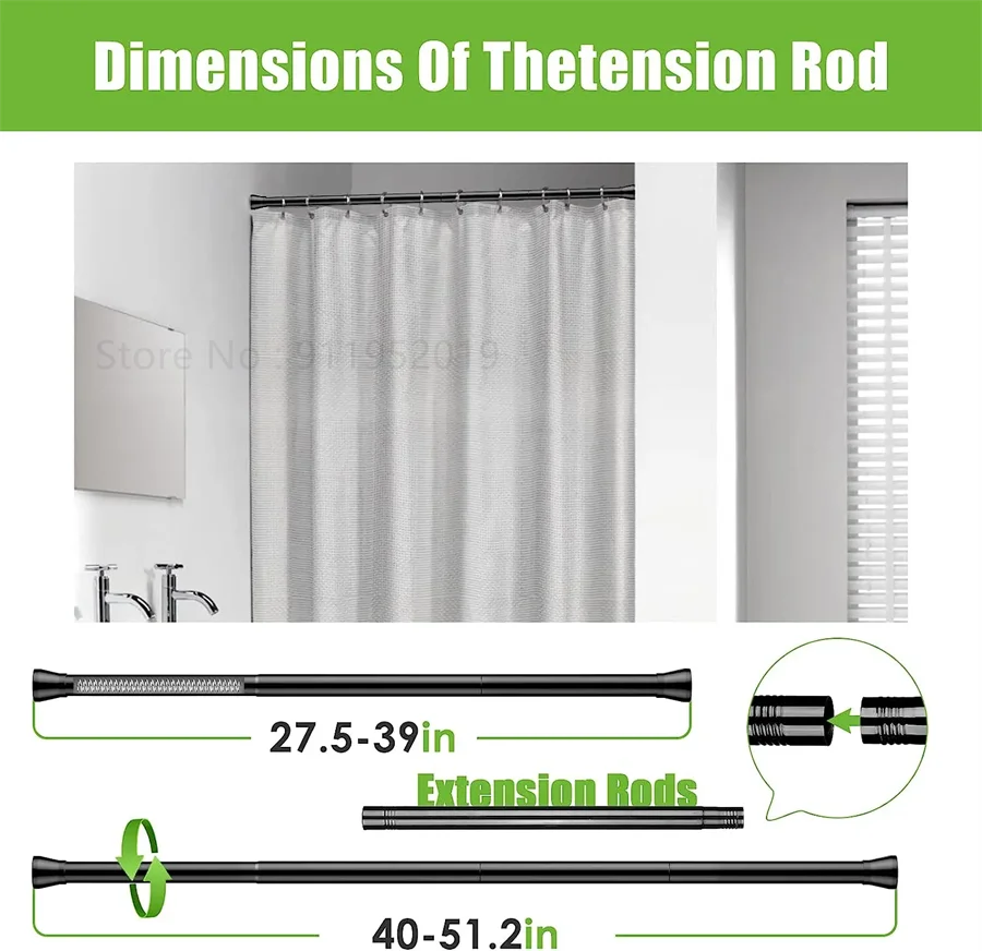 33 To 59 inch Black White Tension Curtain Rod for Window  Adjustable Expandable Pressure Spring Curtain Rod No Drilling