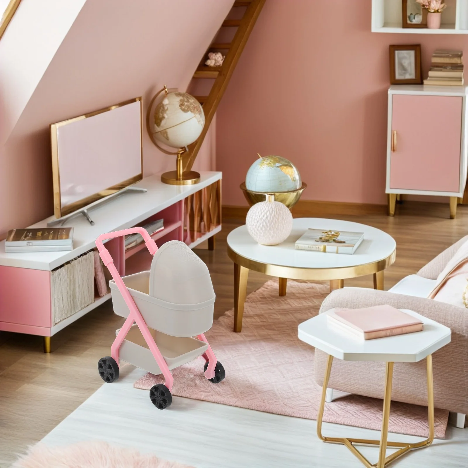 1:12 carrinho de bebê em miniatura de plástico de alta simulação carrinho de casa de bonecas para crianças jogo imaginativo acessório de casa de bonecas