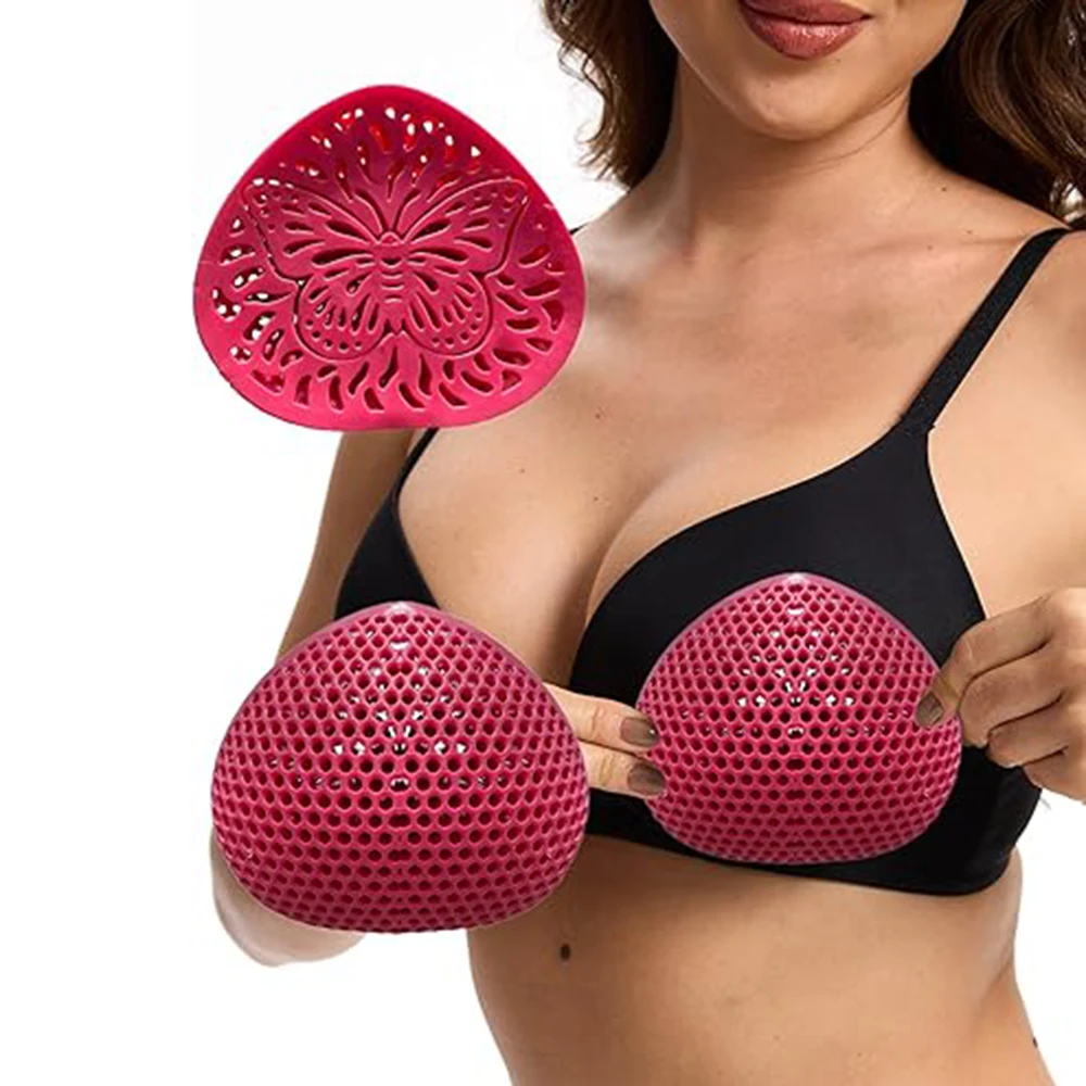 1 pieza de inserciones de sujetador de silicona de mariposa roja, forma de natación de secado rápido, potenciadores de pecho, inserciones de sujetador push-up para mujer