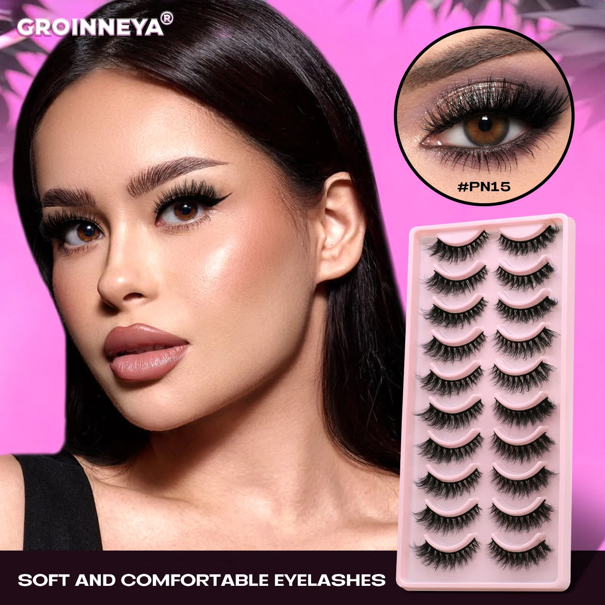 GROINNEYA 10 Pairs Eyelashes Cat Eye Lashes 3D Natural False Fluffy Wispy Natural Cross Eyelash Extension Makeup