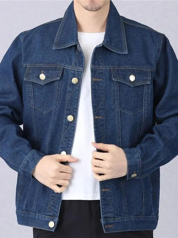 

Loose Fit Men's Denim Jaet with Fce Welding Workwear Casual Faion Ci Sle Seven Sve Length