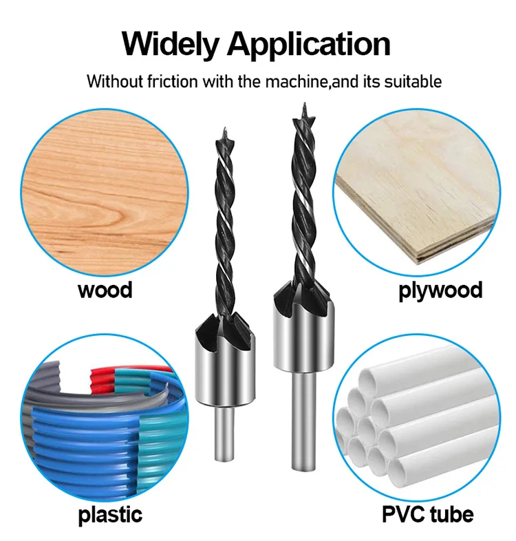 4pcs Carpentry Drill+1pc Wrech 3mm-6mm HSS Flute Countersink Drill Bits Set Chamfer Reamer For Woodworking Drill Bit Power Tools