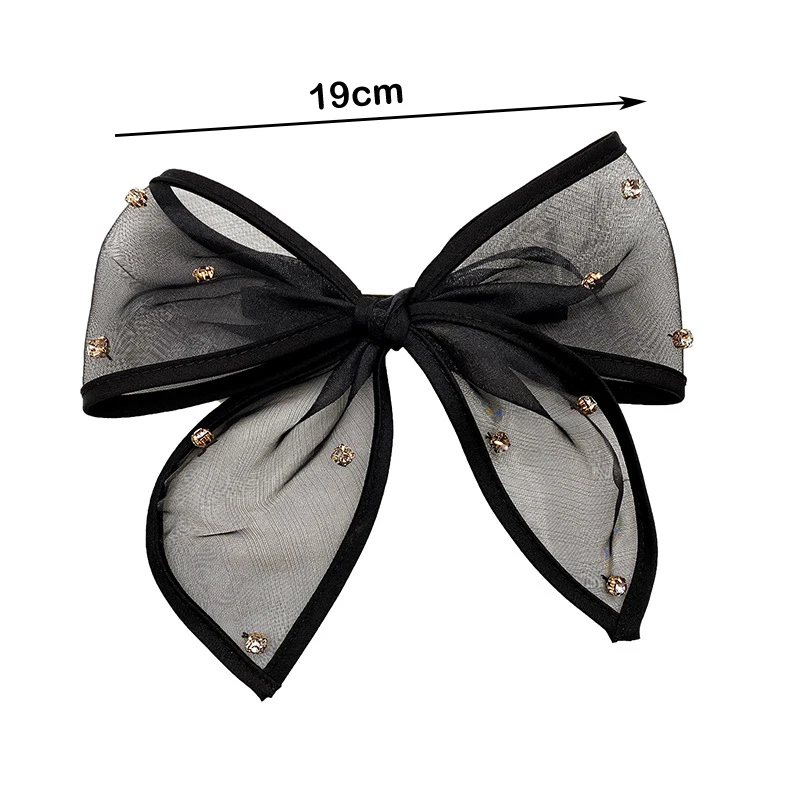 Mesh Big Bow Rhinestone Hairpin Headwear Elegant And Versatile Spring Clip For The Back Of Women\'s Head