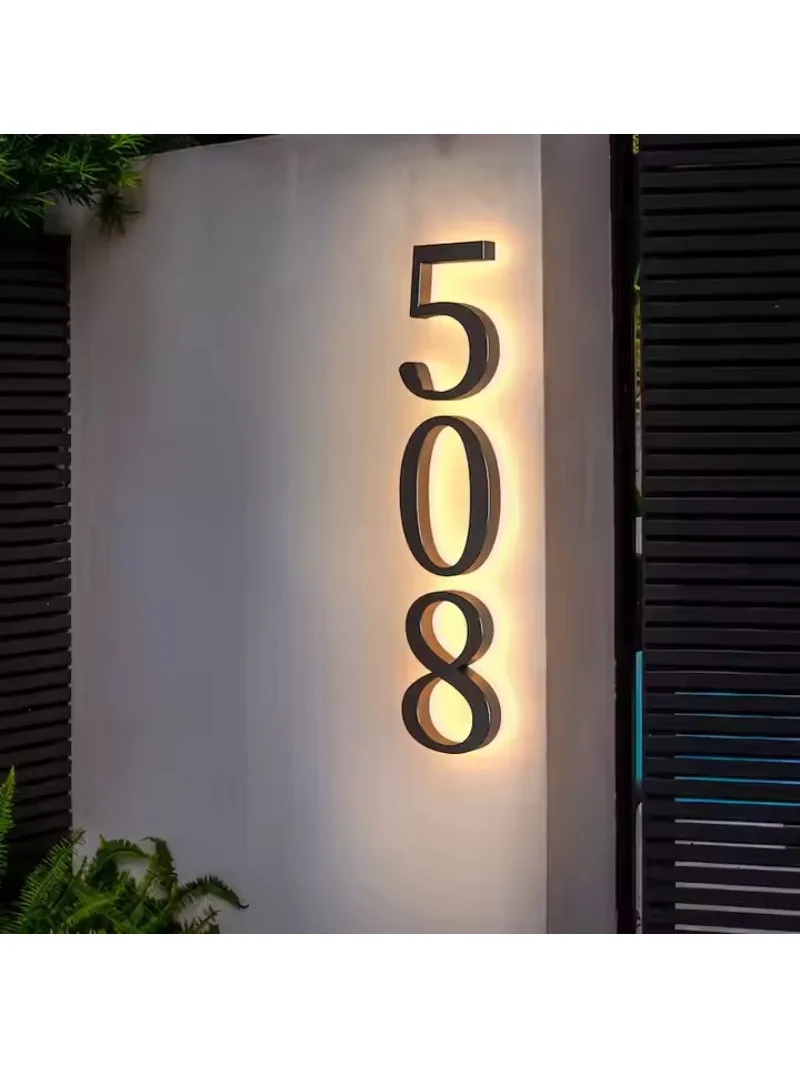 Aangepaste metalen 3D LED huisnummer buiten waterdicht adresbord voor thuis appartement deurplaten adresplaat - afbeelding 2