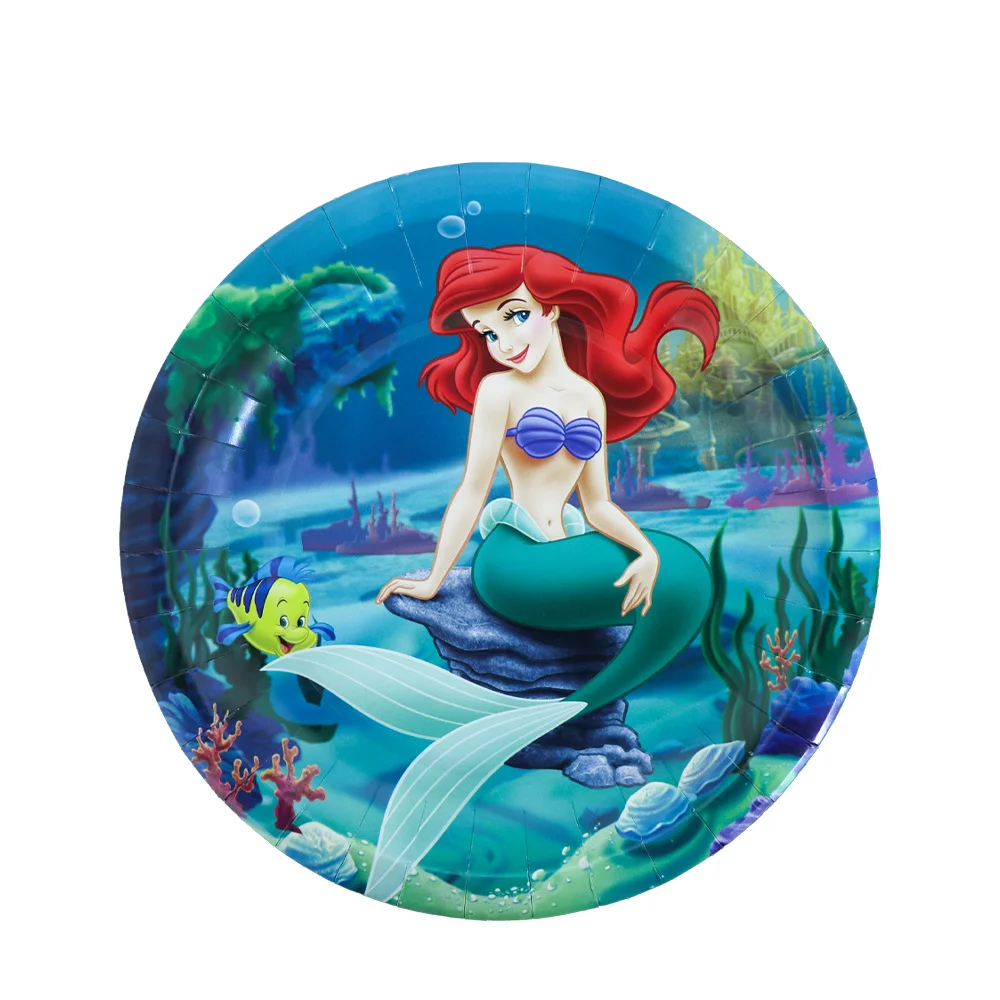 Little Mermaid Ariel Theme Girl Kids Birthday Party Decoration Plate Cup Banner Disposable Tableware Set Baby Shower Supply