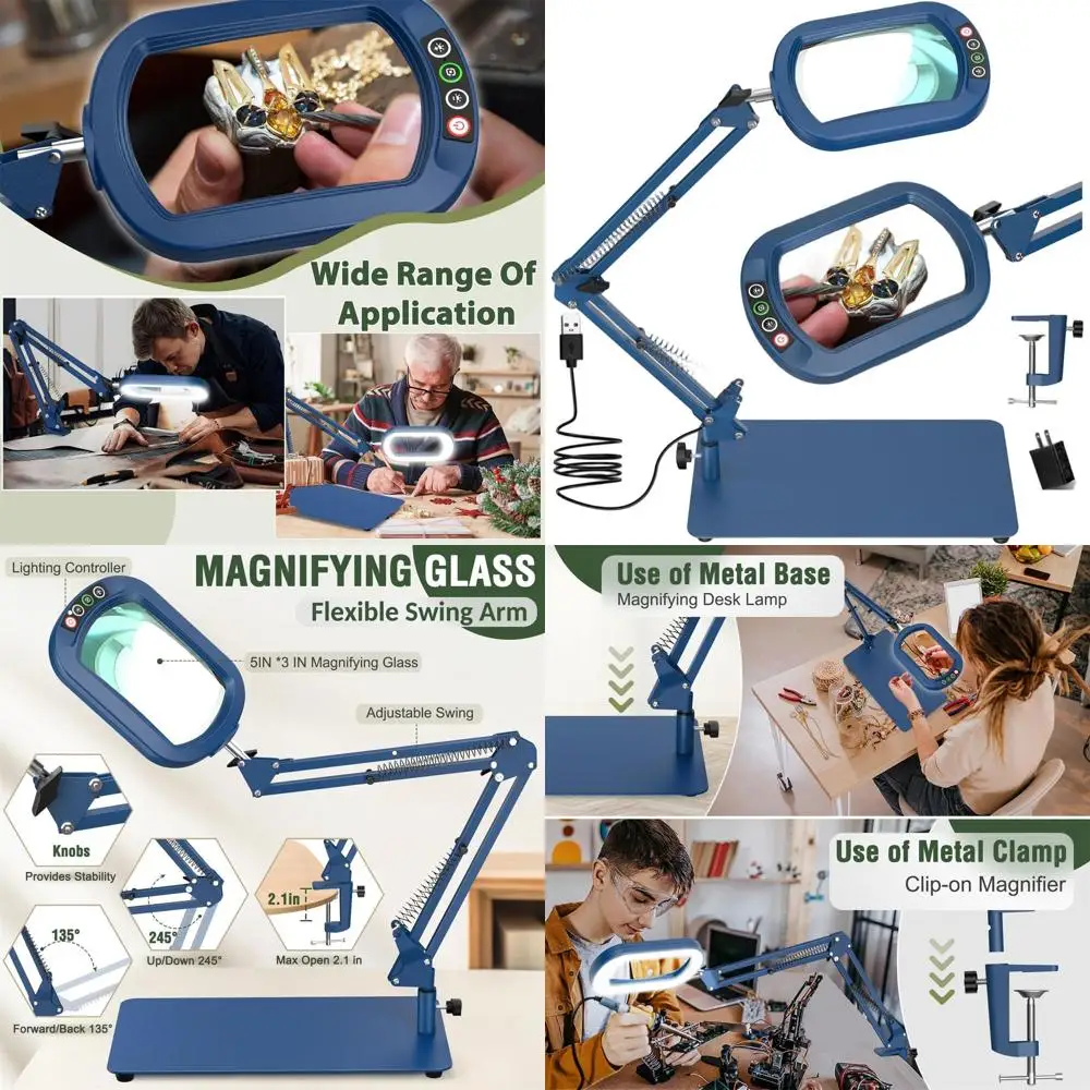 

Лупа с 10-кратным увеличением и подсветкой, регулируемая, 5-уровневая регулировка яркости, светодиодная настольная лампа 2-в-1 с креплением-прищепкой, лупа для чтения без помощи рук, Cr