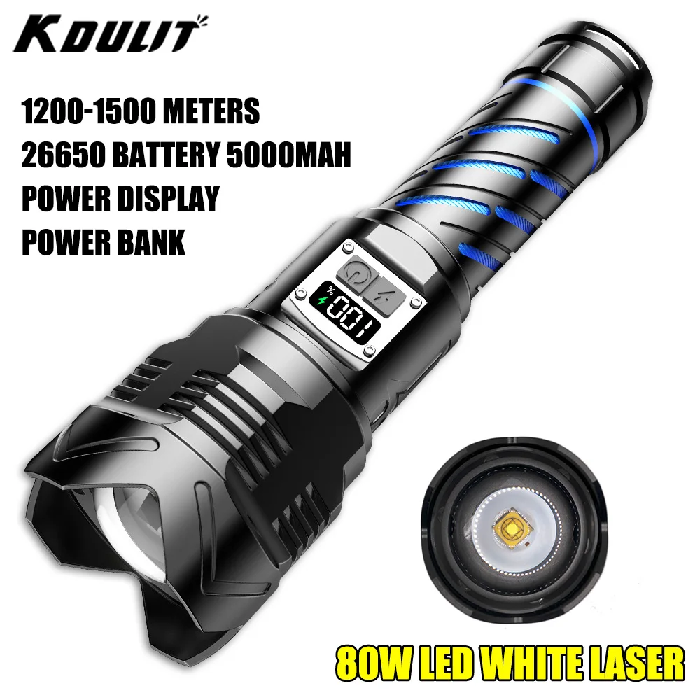 

80W High Power LED Flashlight USB Rechargeable Strong Light Tactical Zoom Torch Outdoor Long-range Camping Lantern 26650 Battery