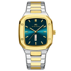 2025 New Men Watch Week Quartz Movement Square Stainless Steel Clock Gold Black Waterproof Luxury Brand Waterproof Sports Watch
