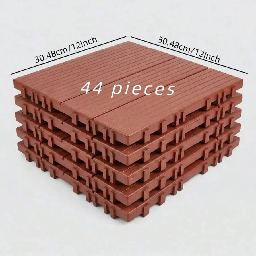 44 Pack (44 Sq.Ft) 12x12 Inch Brick Red PP Deck Tiles, Durable Interlocking Plastic Patio Flooring, All-Weather Anti-Slip Outdoo