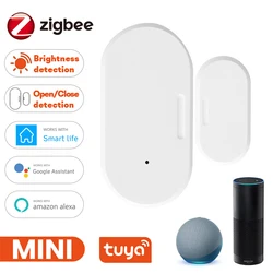 Tuya Zigbee 3.0 Door Window Sensor Open/Close Alarm Built-in Brightness/Luminance Detector Works with Alexa Google Home