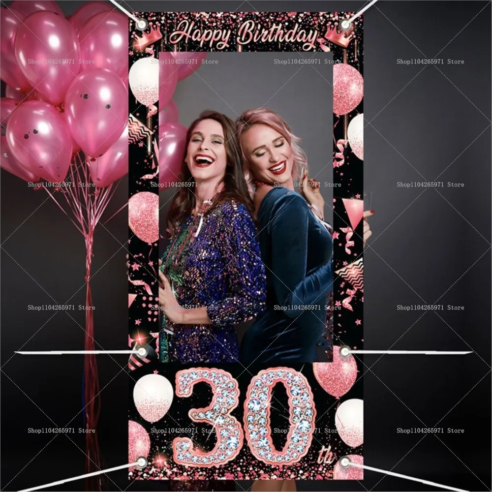 Rose Gold Sweet Glitter 18 30 40 50 Happy Birthday Photo Booth Frame Women Birthday Party Photo Background Decor Props