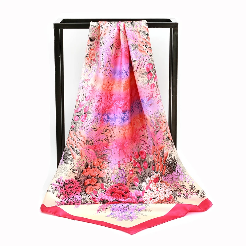 Neue Seide Quadrat Schal Frauen Designer Floral Print Satin Schals für Dame Foulard Bandana Schals Weibliche Halstuch 90 cm Hijab – Detail 9