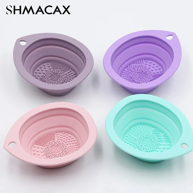 Nettoyeur de pinceaux de maquillage pliable en silicone, bol à récurer, outil de lavage portable, nettoyeur de pinceaux cosmétiques