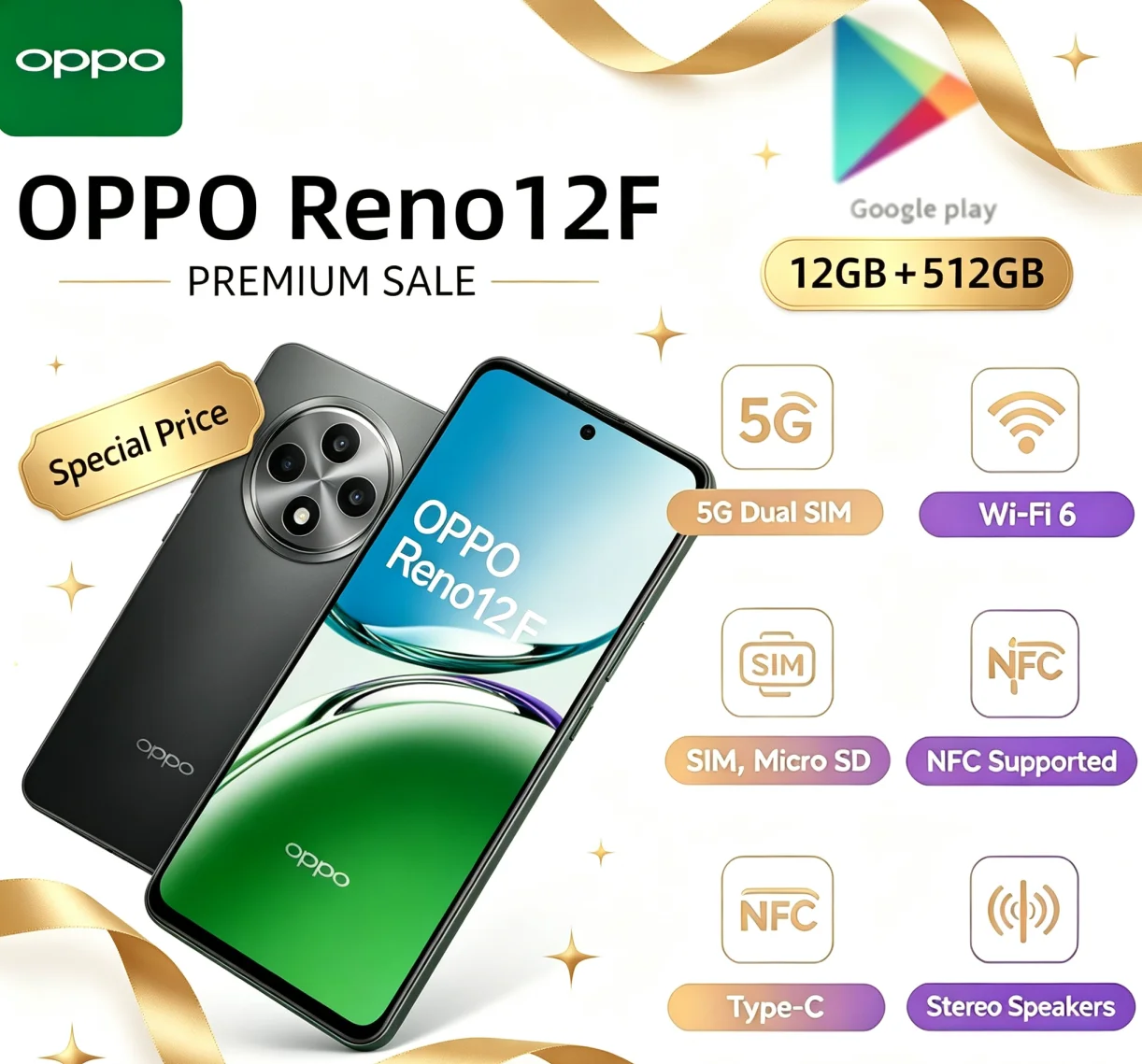 Buyer’s Choice 2026 Brand‑New OPPO Reno12F Android Cellphone 12+512GB Premium Storage Polished Memory Performance Global