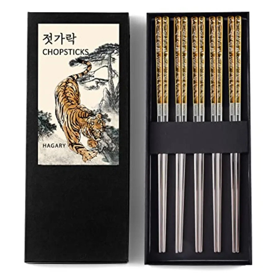 

Tiger Chopsticks Metal Chopsticks Reusable Designed In Korea Japanese Style Stainl Steel 316 18/10 NonSlip Dishwasher Safe Lase