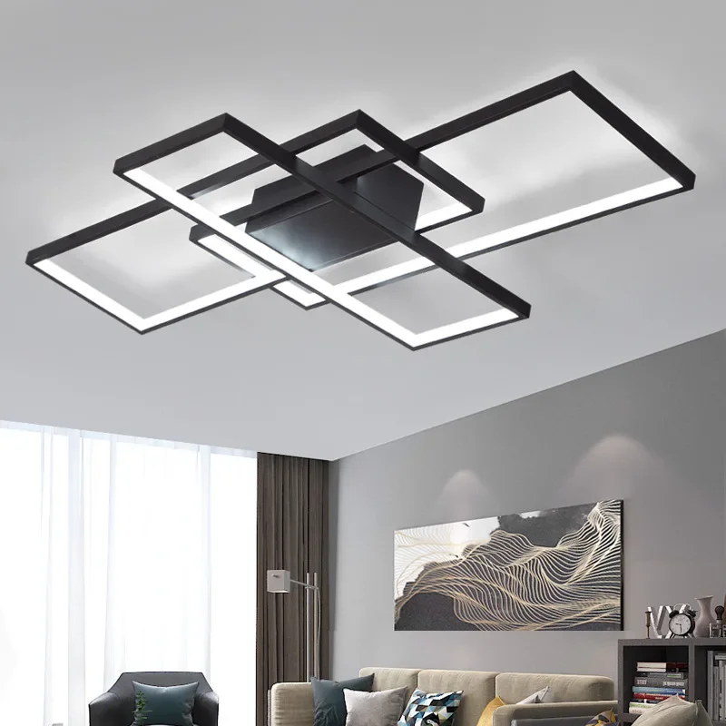 Imagem -02 - Nordic Square Led Ceiling Lights Sala de Estar e Jantar Cozinha Tabelas de Comida Lâmpada do Quarto Home Decor Lusters Luminária