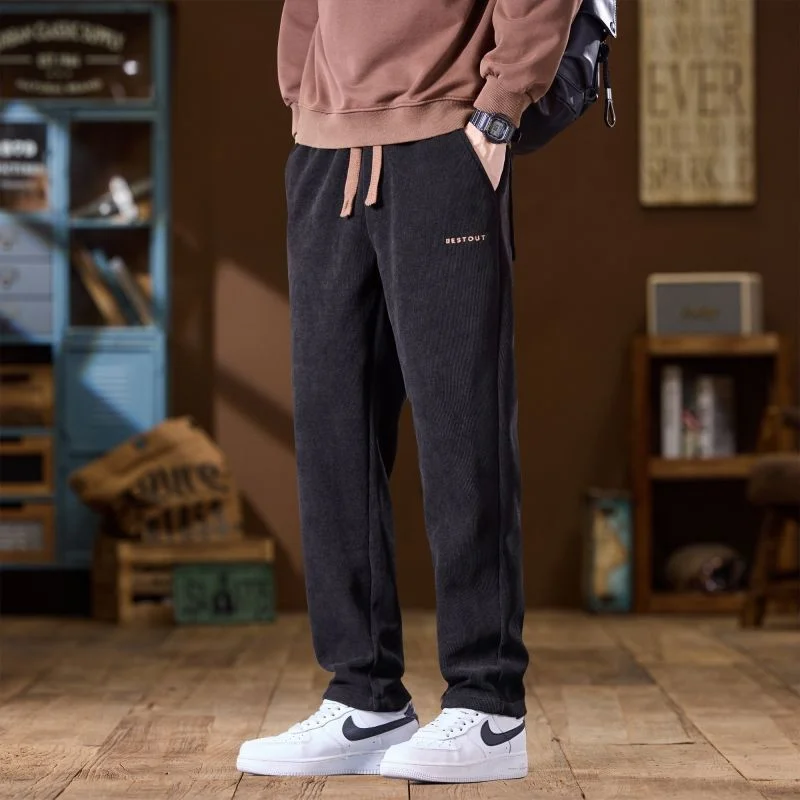 جديد 2025 سراويل تقليدية رجالية خريف شتاء فضفاضة تناسب التخسيس الرياضة الكورية العصرية سراويل طويلة مريحة ألياف البوليستر