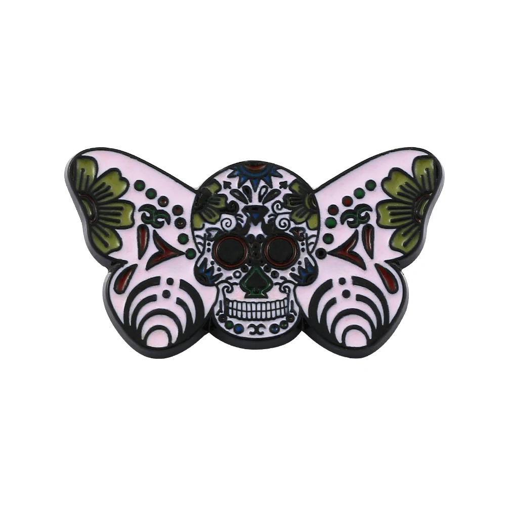Skull Butterfly Enamel Pin, Day of the Dead Lapel Brooch Badge, Gothic Halloween Jewelry Gift for Backpack Clothing Decor