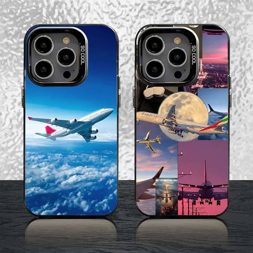 

Airplane Airliner Plane Aircraft Phone Case For iPhone 16,15,14,13,12,11,Pro,Max,Plus,Mini,SE Black Candy Matte Shockproof Cover