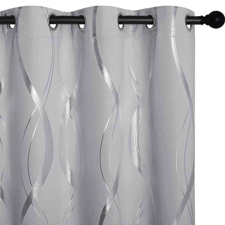 

Silver Grey Pattern Curtains for Bedroom, 52 x 84 Inch Noise Reducing Thermal Insulated Wave Line Foil Print Design Room Darkeni