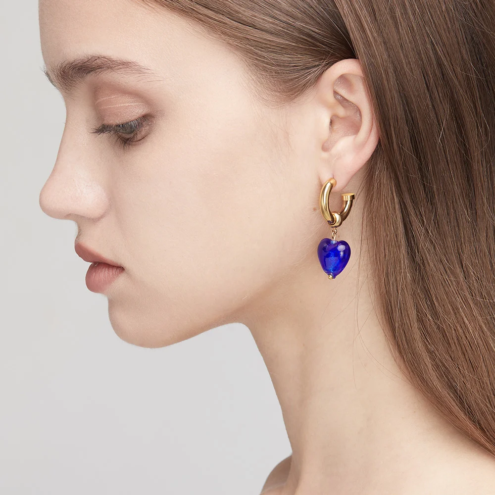 ENFASHION Glass Heart Drop Earrings For Women Gold Color Earring Stainless Steel Fashion Jewelry Brincos Feminino Party E211299