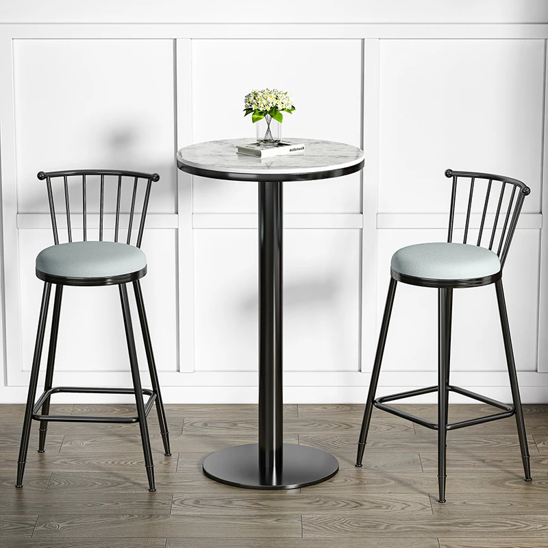 Nordic Minimalist Round Table Milk Tea Shop Bar Table Modern Balcony High Legged Table And Chair Black