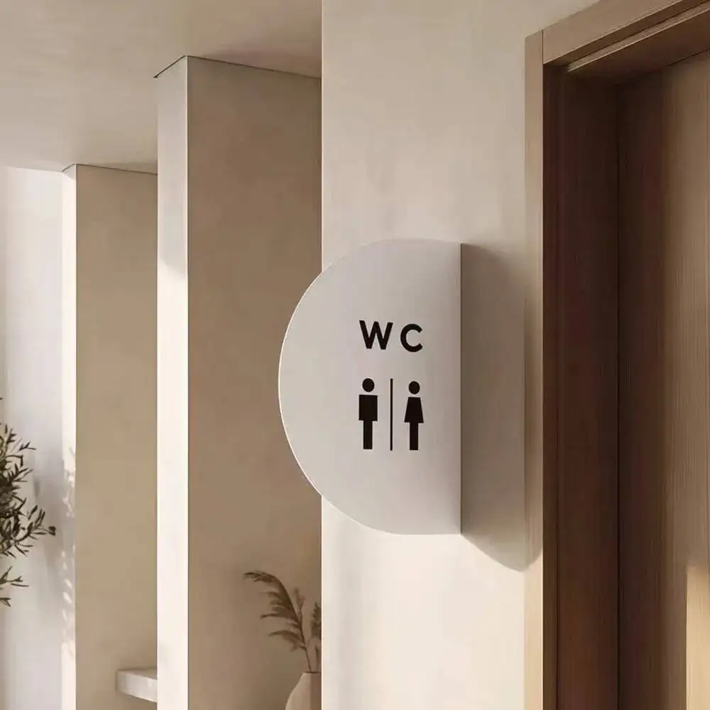 1 Stück 30x20cm Doppelseitiges WC-Schild aus Metall mit Seitenmontage, Lackierte WC-Anzeigeplakette – Detail 3