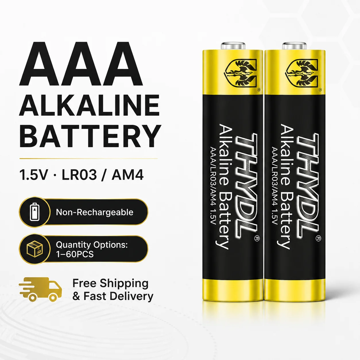 AAA Alkaline Batteries 1.5V LR03 AM4 Non-Rechargeable Dry Cell for Remote Control Mouse Keyboard Clocks Calculator