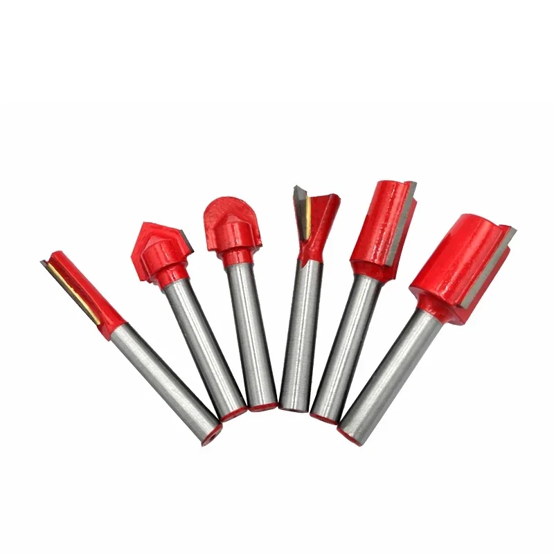 

6pcs 6mm Shank Wood Router Bit Straight T V Flush Trimming Cleaning Round Corner Cove Box Bits Milling Cutter