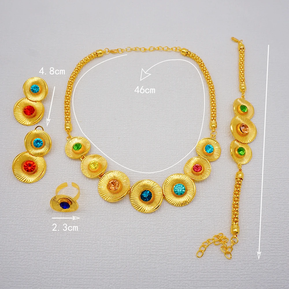 Luxus Dubai Gold Farbe Doppels chicht Halskette Schmuck Sets für Frauen afrikanischen Wasser tropfen Kristalls chmuck indischen Set Geschenke – Detail 11