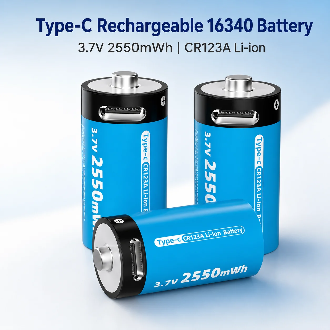 2550mWh 3.7V 16340 Li-ion Rechargeable Battery with Type-C USB Charging for Fuji Polaroid Camera CR123A
