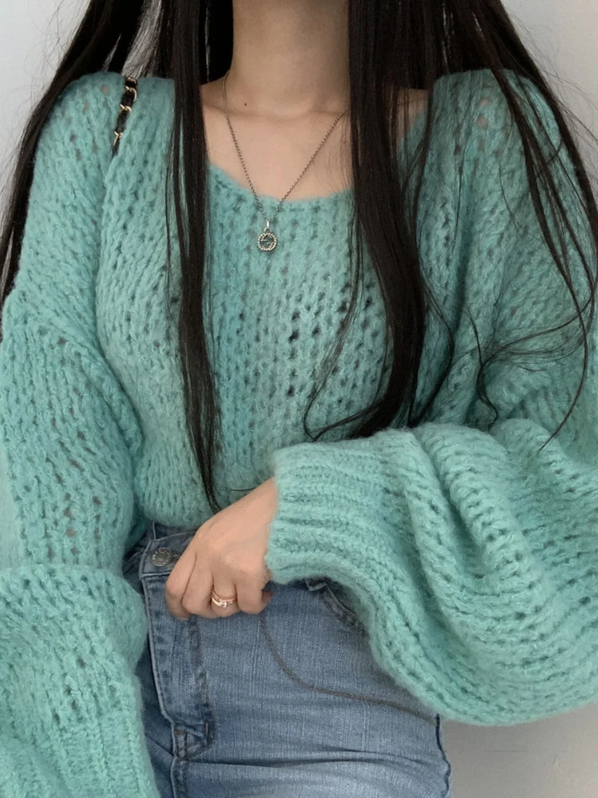 

Spring Autumn Knitted Lantern Sve T-irt Women's Base Layer irt Outerwear round Ne Long Sve Thiened Warmth Emitting