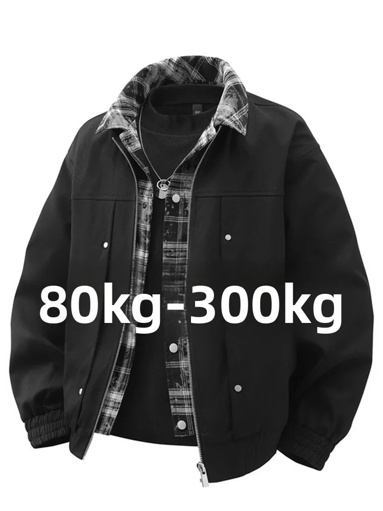 

plus Size Men's Jaet Fake Two-Piece Spring Autumn American Sle Fat Men's Clothing irt Extra Large Size Polyester