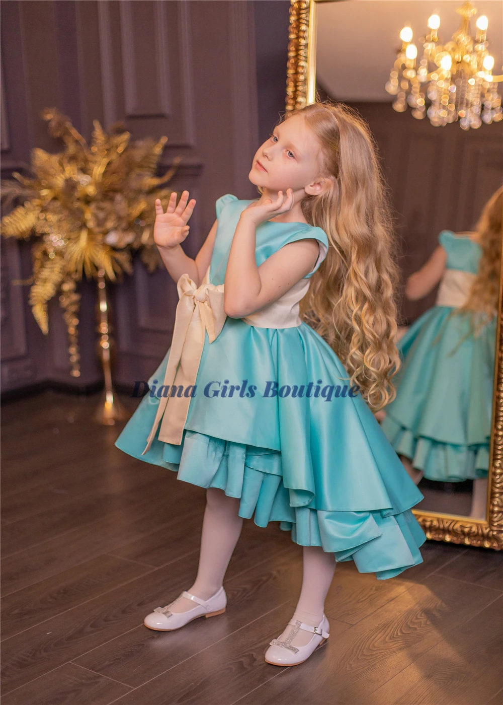 New Lovely Assymetrical  Flower Girl Dress Princess Ball Color Sleeveless Tulle Layered Evening Dresses Kids Birthday Dresses