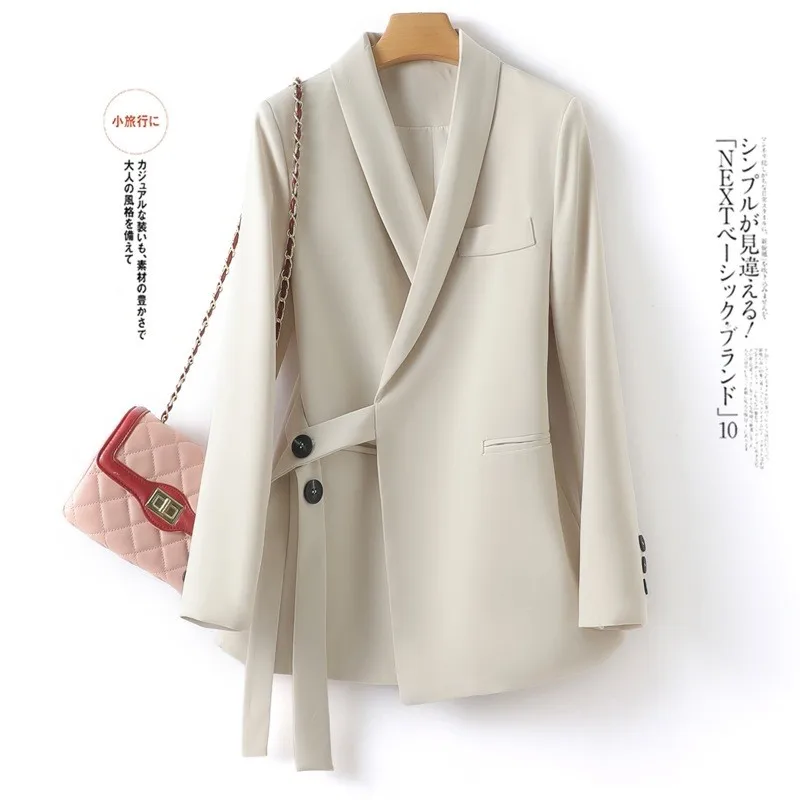 Women's suit Coat 2025 Spring and Autumn new Korean version loose Solid Lace-up casual British style outer garment for women
