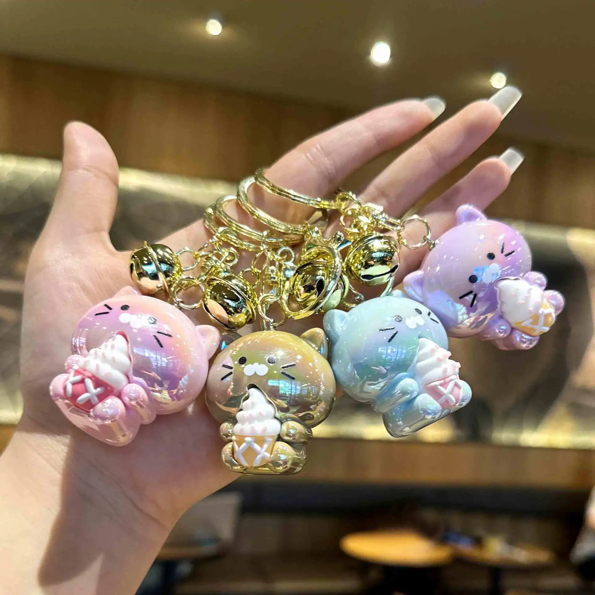 Cartoon Kittens Keychain Cure Animal Key Chain Creative ice cream Cat Pendant for Women Car Keyring Purse Bag Accessories Gifts