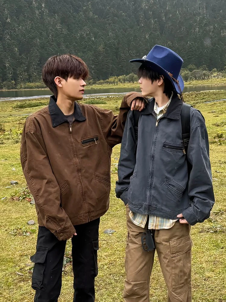 

Detroit Collared Workwear Jaet Men's Heavyweight Waed Baseball Sle American Retro ort Coat Youth Trendy Outdoor Wear