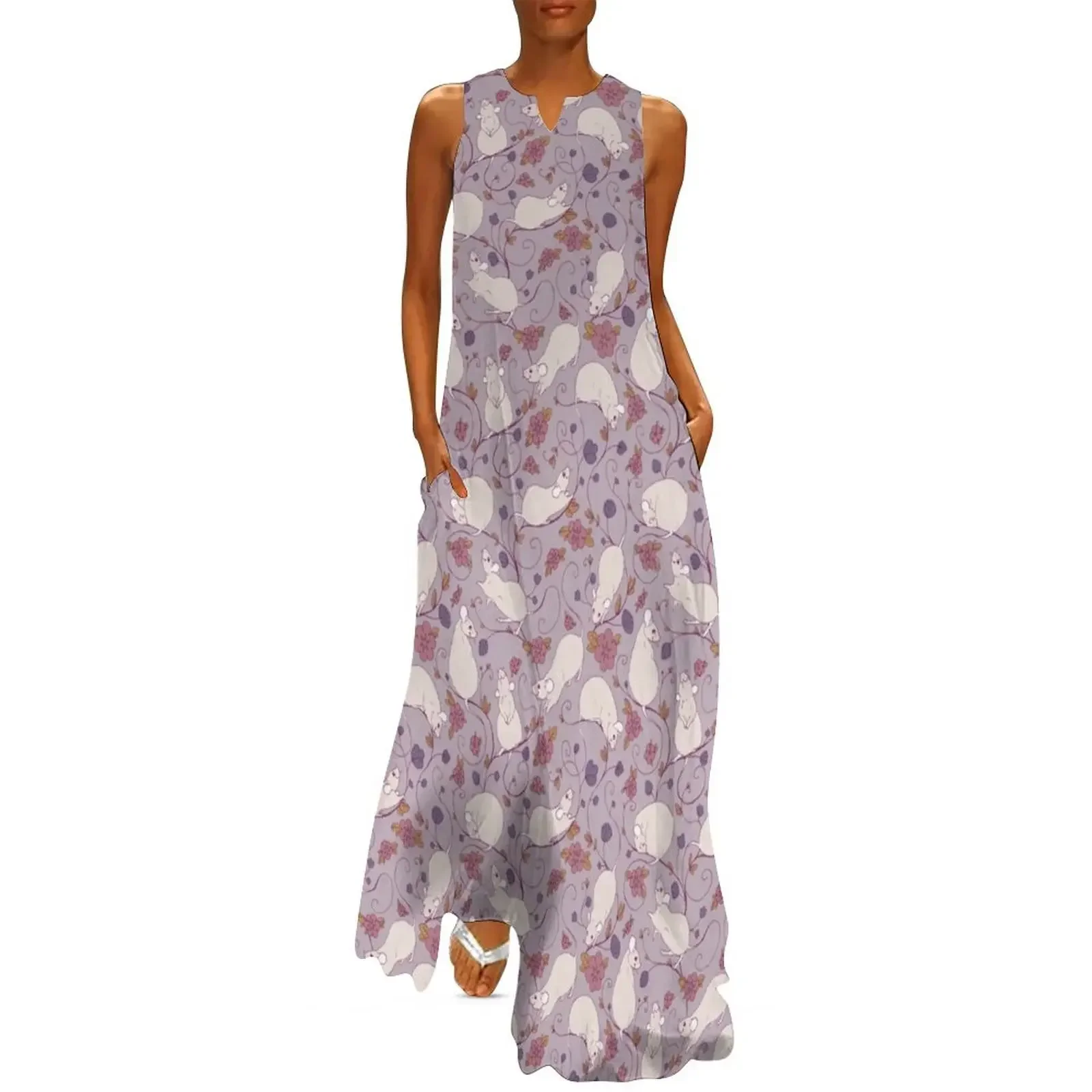 

Floral Rat Pink and Purple Long Dress loose women's dress birthday dresses for women dress women elegant luxury