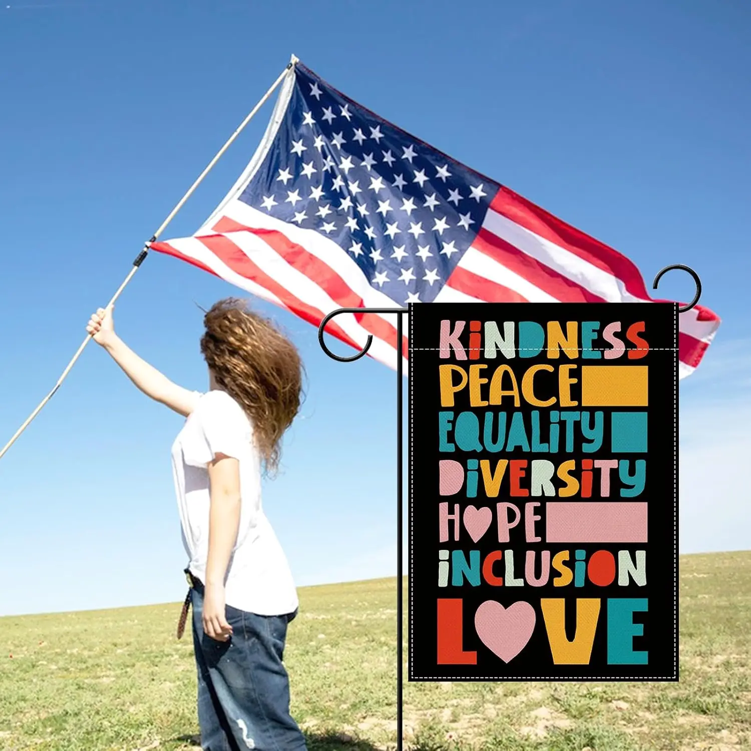 Artofy Kindness Peace Equality Diversity Hope Inclusion Love Small Decorative Garden Flag, Pride Rainbow Yard Outside Decor, WWP