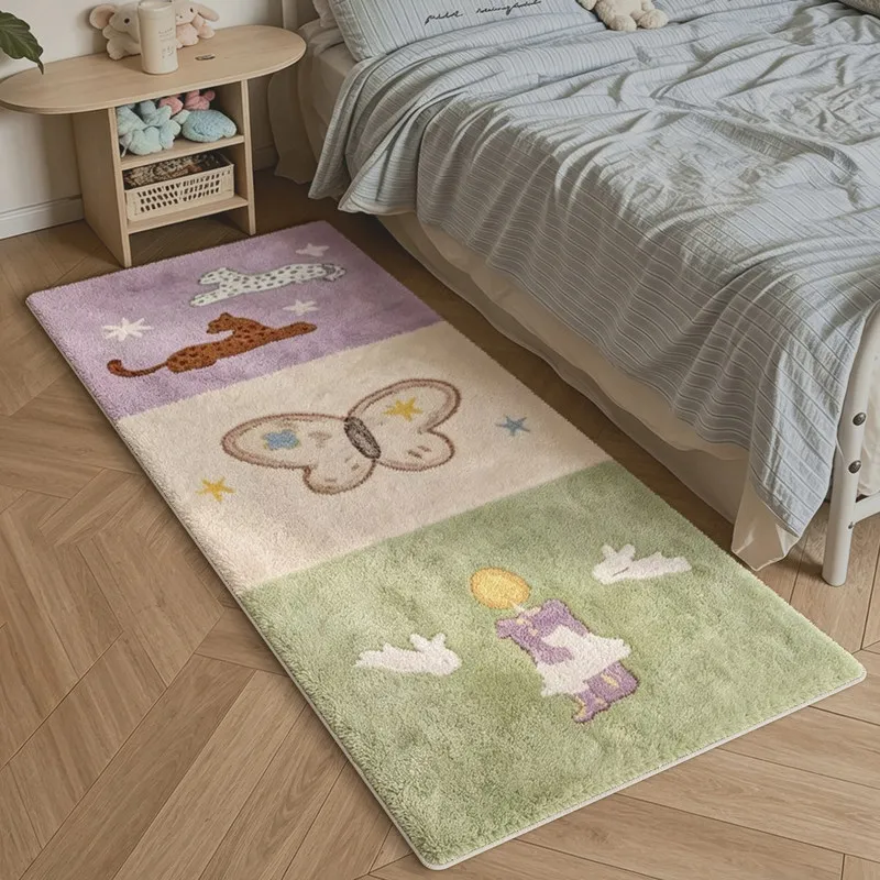 VIKAMA Kids Long Floor Mat Cartoon Deer Butterfly Flower Pattern Non Slip Washable Plush Rug for Children Bedroom Indoor Decor - view 2