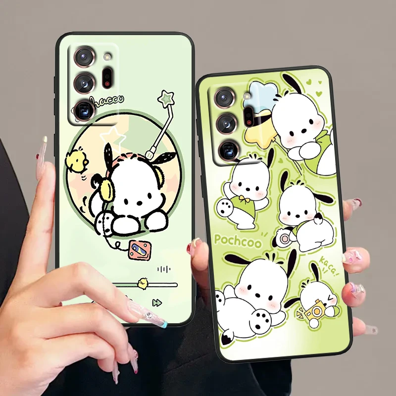 Pochacco Sanrio Cute Cartoon For Samsung Note 20 10 Ultra Plus A31 A14 A12 A70 A34 A25 A04 A05 A15 A24 5G Black Soft Phone Case