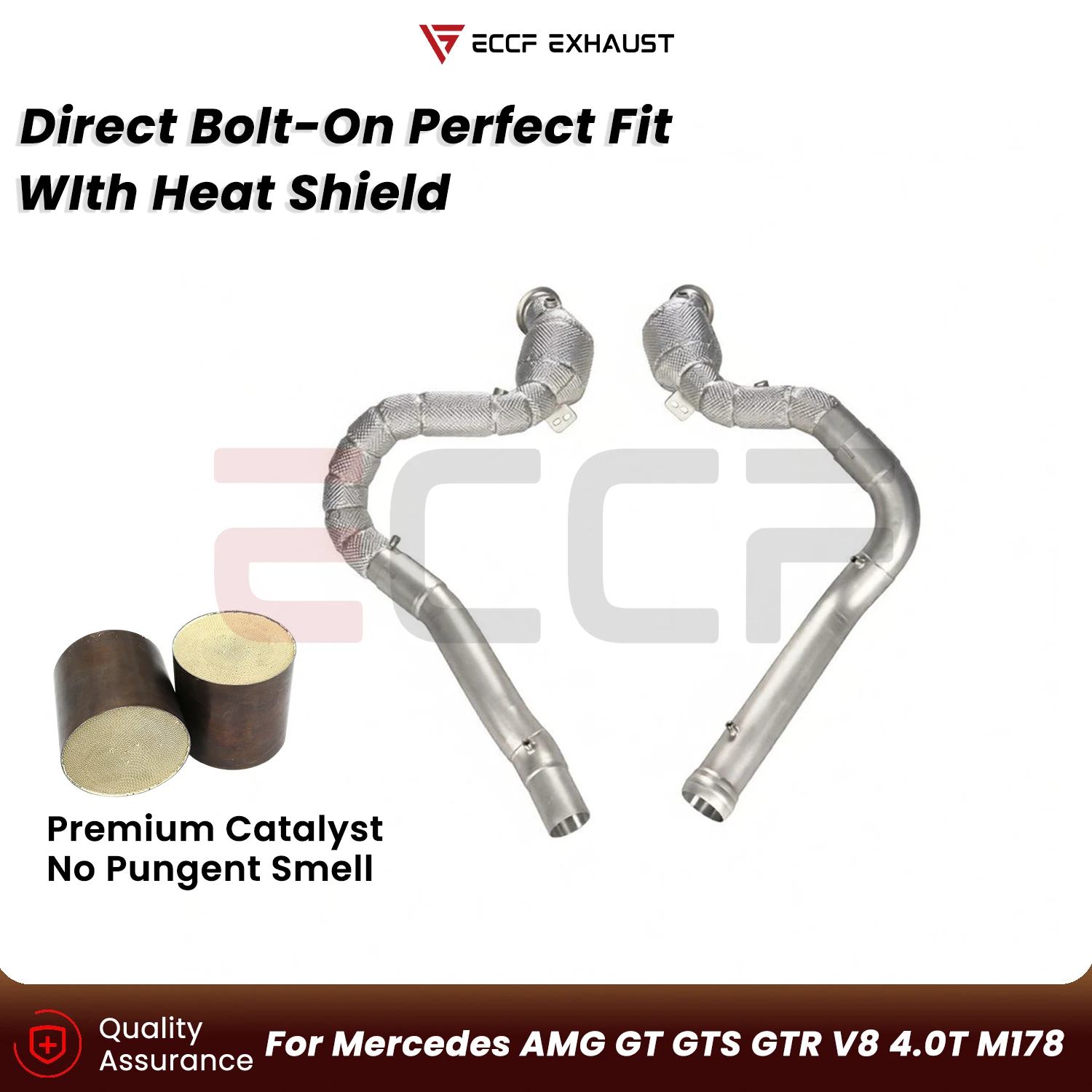 

Sporty Downpipe With Heat Shield For Mercedes AMG GT GTS GTR V8 4.0T M178 Aggressive Sound Plug and Play Upgrade Performance