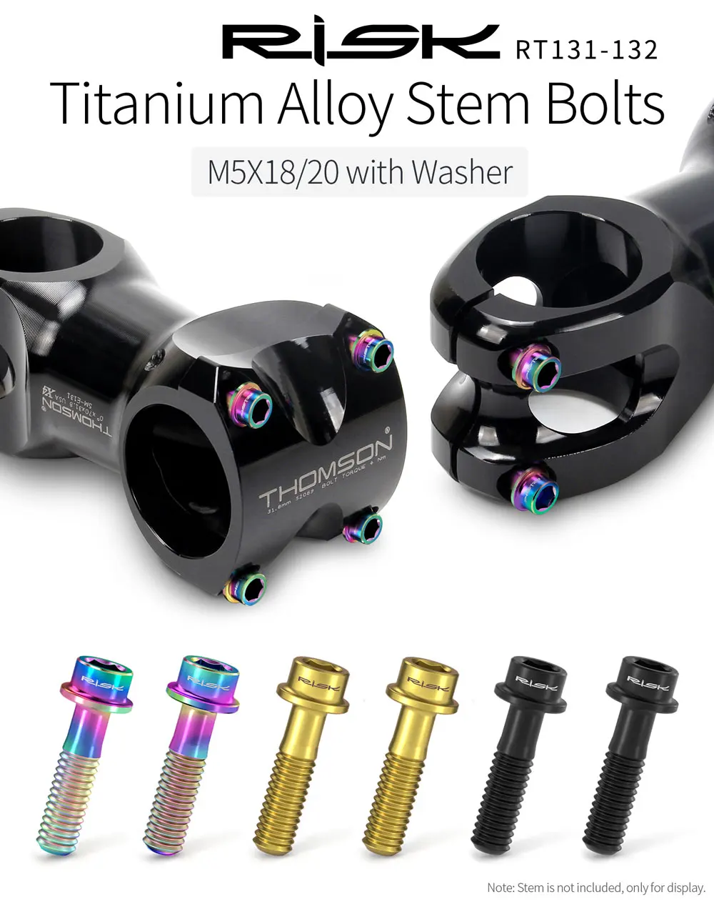 RISIKO 6PCS M5x16mm/M5x18mm Fahrrad Vorbau Schrauben Bolzen Titan Legierung MTB Lenkschaft Lenker Ultraleicht Vorbau Befestigungs Schrauben – Detail 1