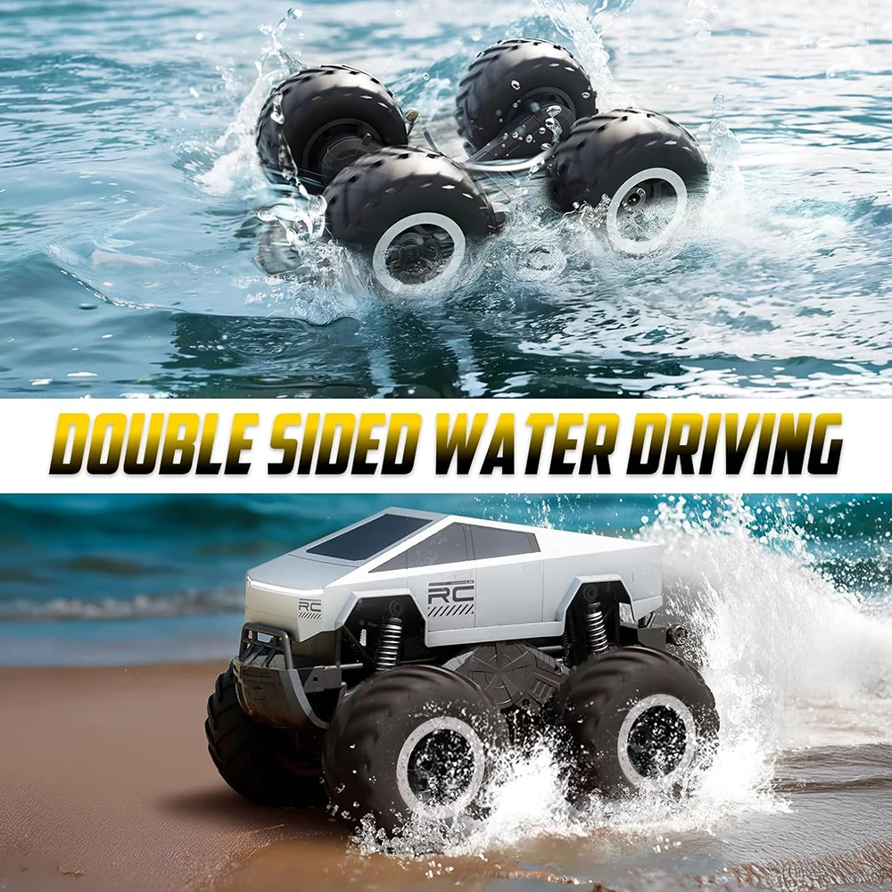 

Новинка 2026 года: летний радиоуправляемый внедорожник-амфибия Cybertruck 1:16, серебристый, с амортизацией, 2 батареи, подарок для мальчиков