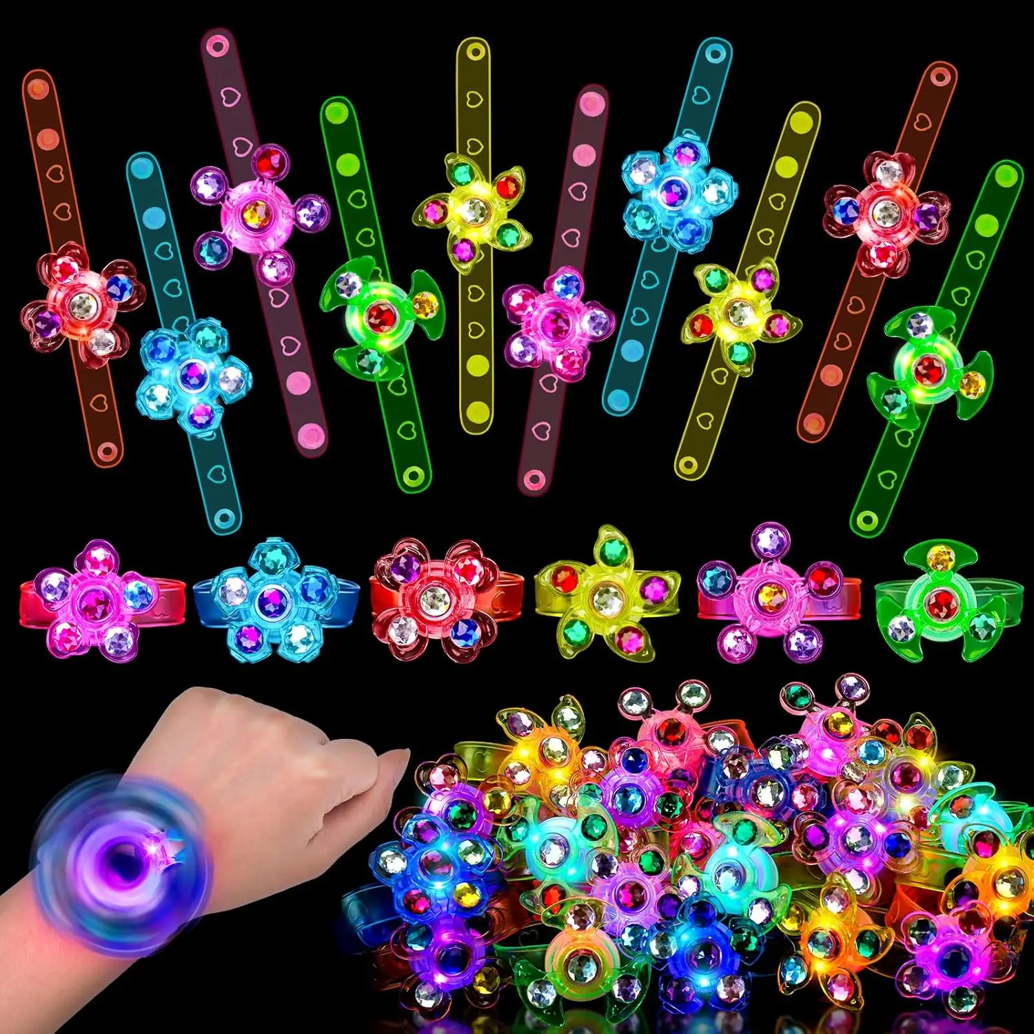 

24PCS LED Light Up Fidget Spinner Bracelets for Kids Party Favors and Classroom Prizes