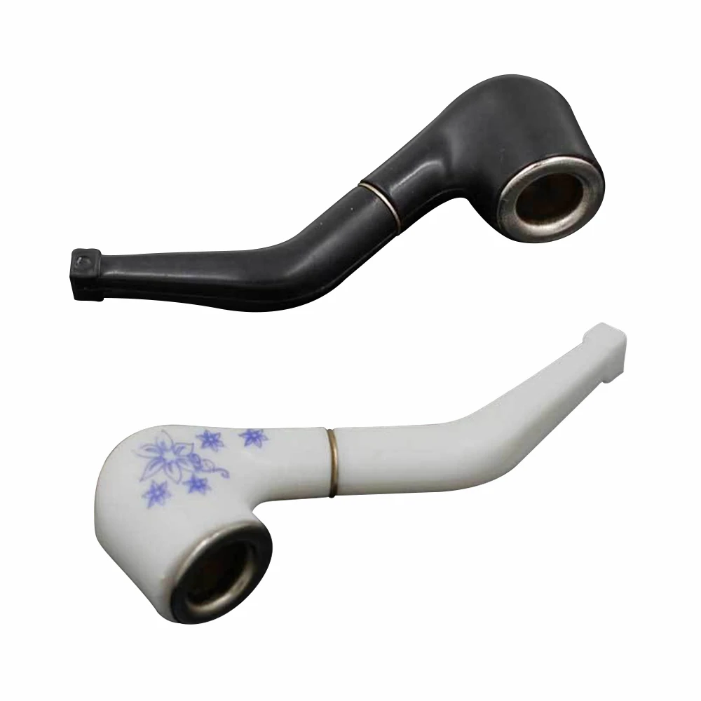 2023 Handheld Tobacco Pipe Retro Blue White Pattern Smoking Pipe Resin Bent Pipe Cigarette Holder Filter For Beginner Smoke Tool