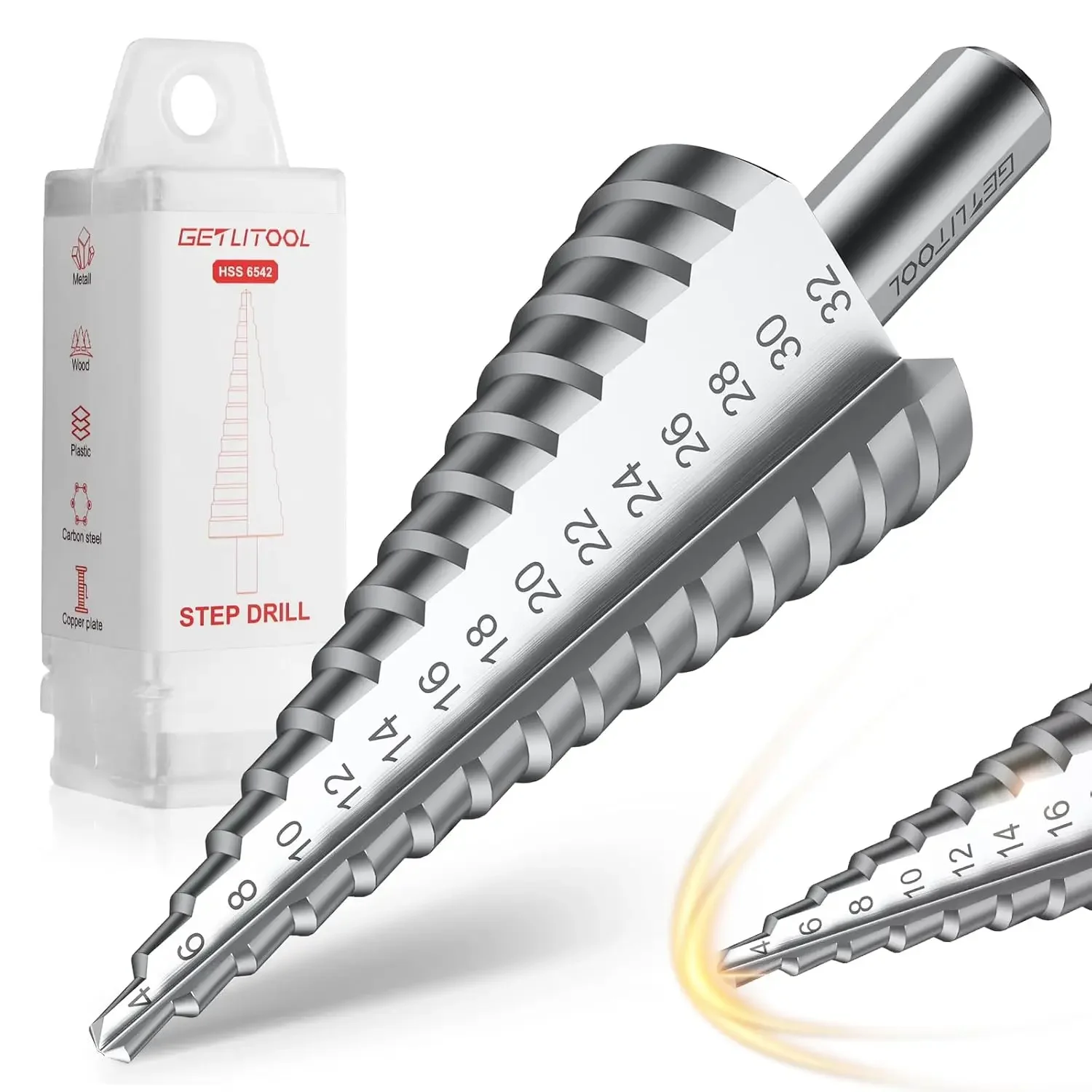 GETLITOOL Foret étagé 4-32 mm, 15 tailles HSS pour métal, bois, plastique