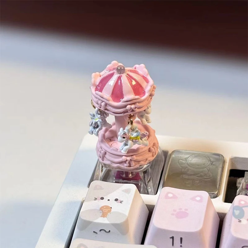 Creative Pink Carousel Keycaps Original Customised Delicate Cute keyboard Caps Decoration For Mechanical Keyboard