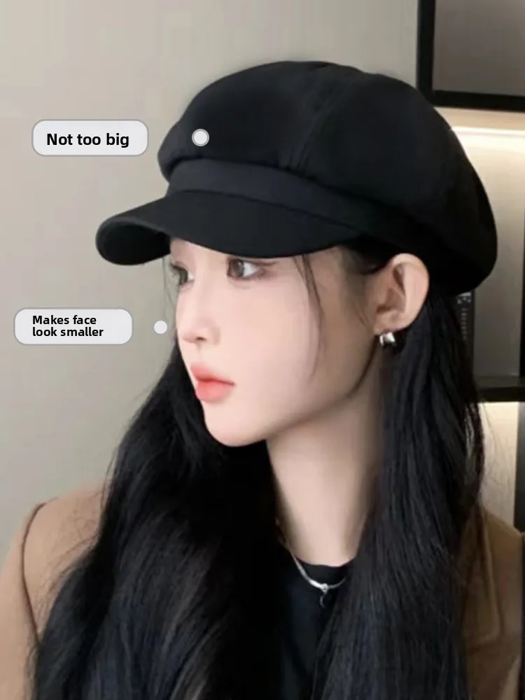 

Корейская восьмиугольная беретка-кепка для женщин с короткими полями, в стиле ретро, черная, в стиле газетчика, для художниц, визуально стройнящая лицо, осенне-зимняя, модный аксессуар